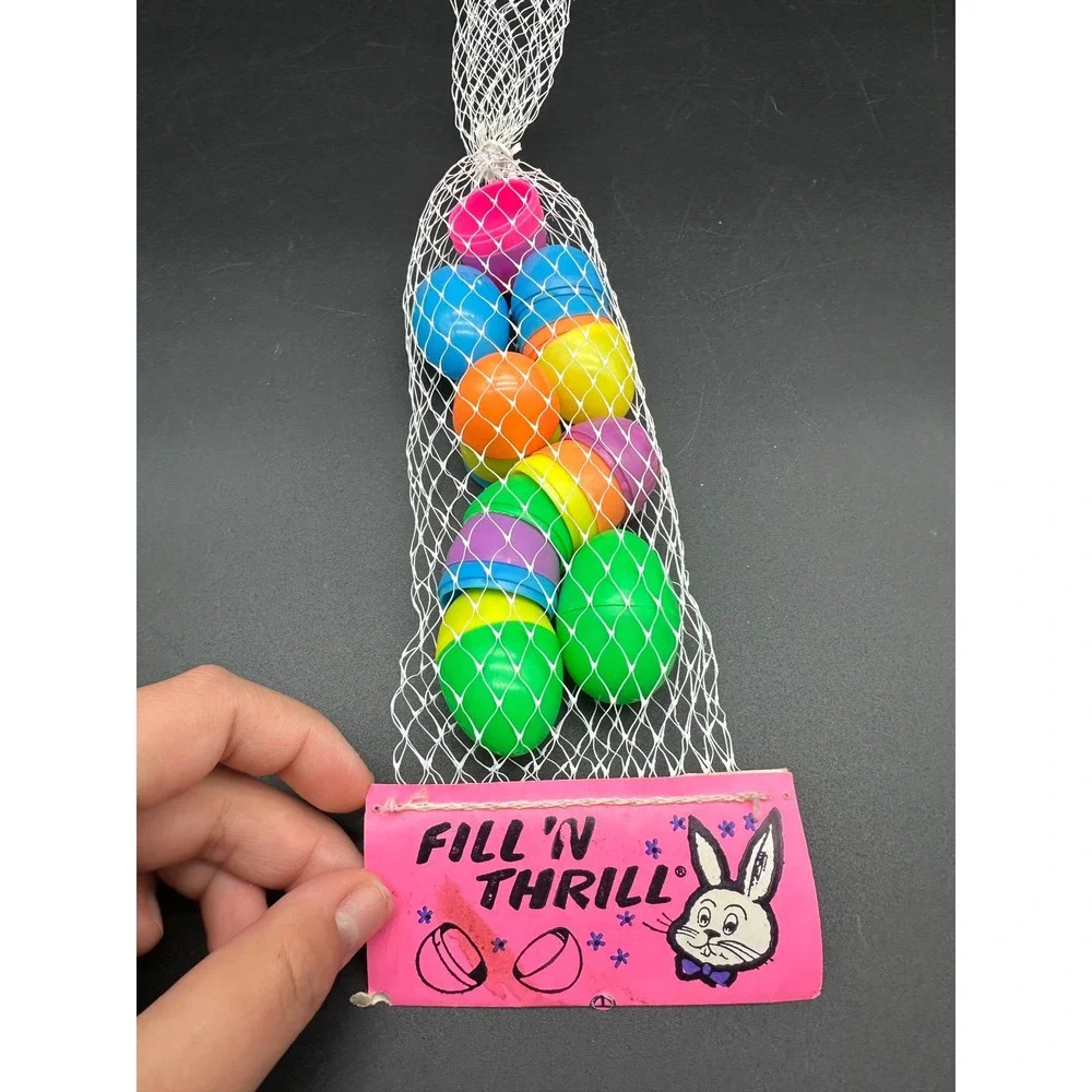 Vintage Fill N‎ Thrill Plastic Easter Eggs Peoria Plastic Co Mesh Bag NOS 1970s